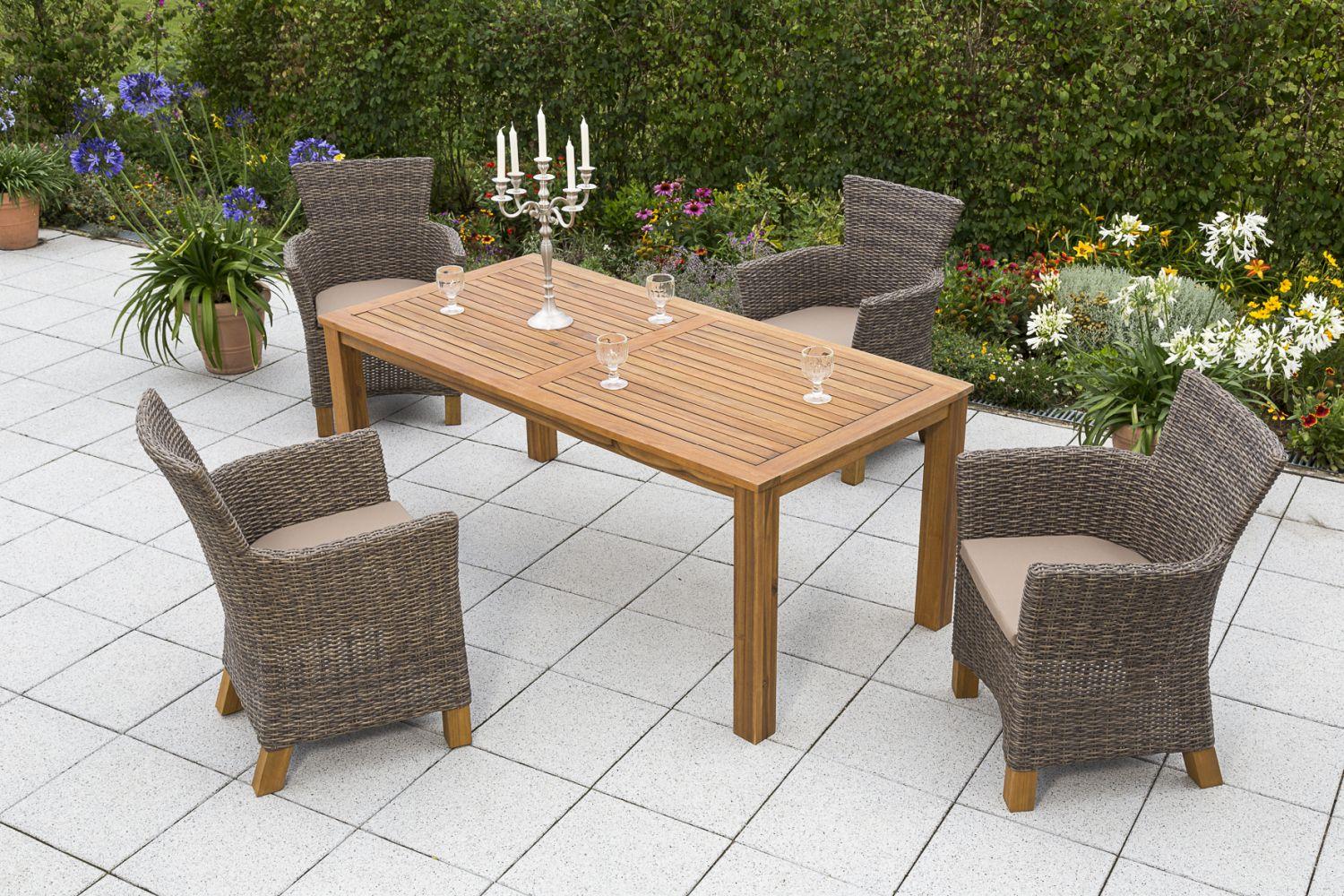 Gartensessel mit Auflage 2er Set Toskana Kunststoffgeflecht - Naturfarben/Braun, ROMANTIK / LANDHAUS, Holz/Kunststoff (66/88/66cm) - Ambia Garden