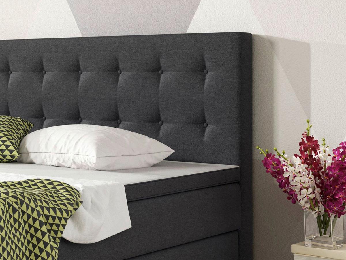 Boxspringbett Mit Topper Kingsize 180x210 Köln - Anthrazit/Silberfarben, KONVENTIONELL, Textil (180/115/210cm) - MID.YOU