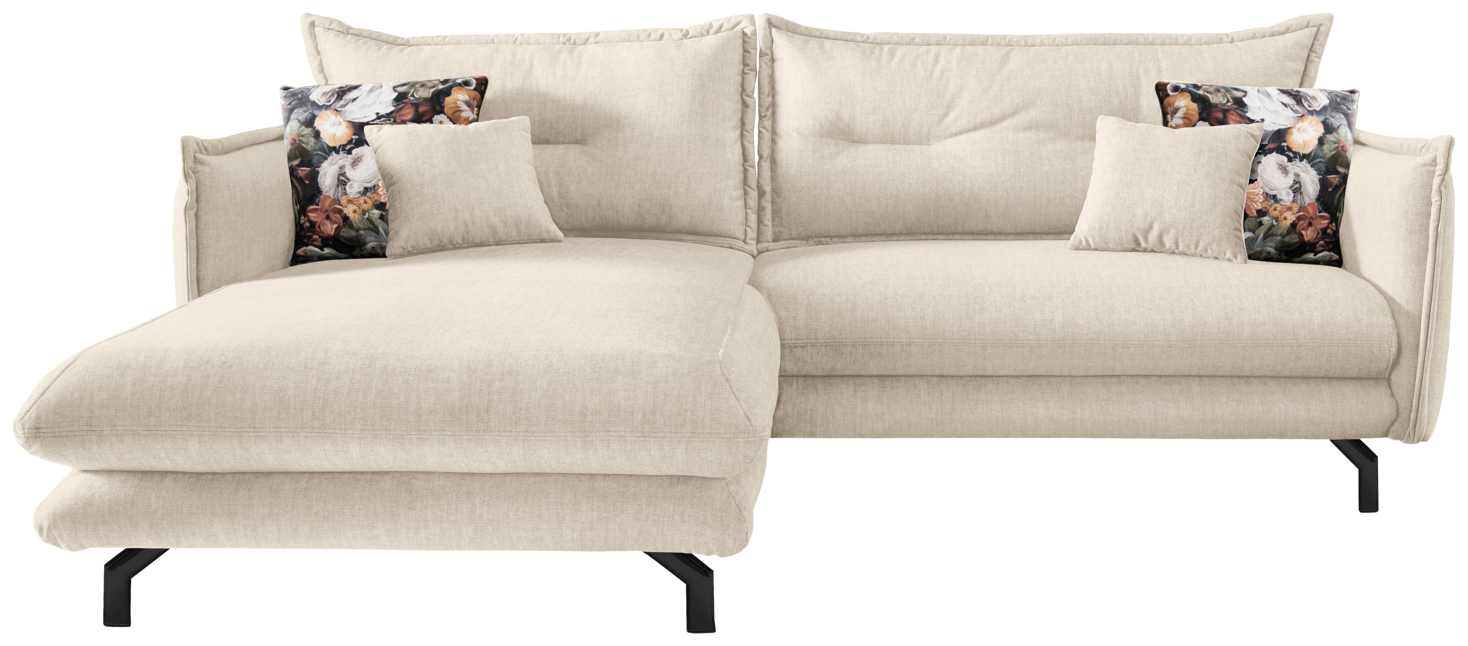 Ecksofa mit Armteilverstellung Lava, Beige, S:180x255 cm - Beige/Schwarz, MODERN, Textil (180/255cm) - Livetastic