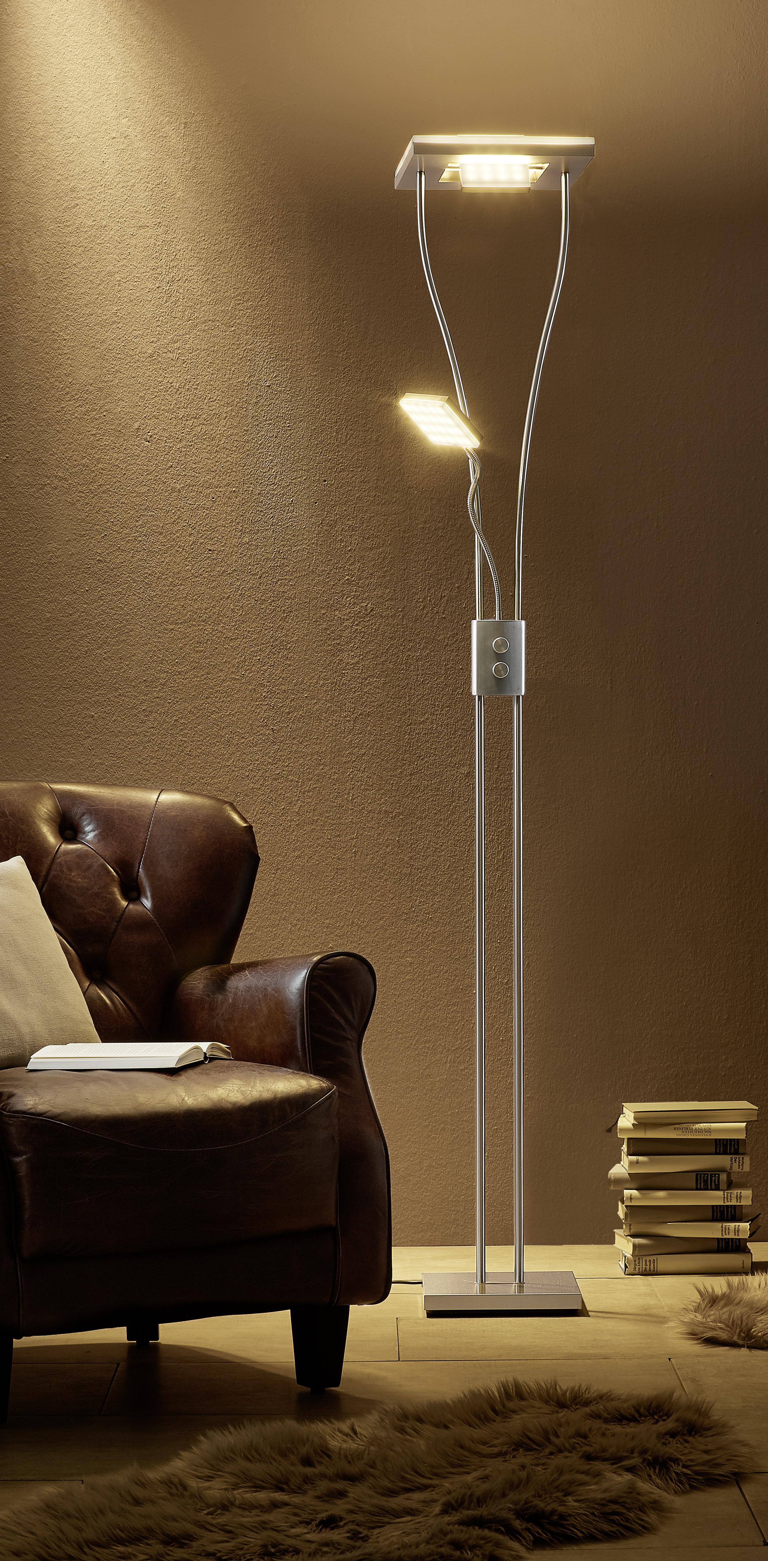 Stehlampe Helia Dimmbar Nickelfarben 3-Fach Schaltbar - Nickelfarben, Design, Metall (57/57/197,5cm)