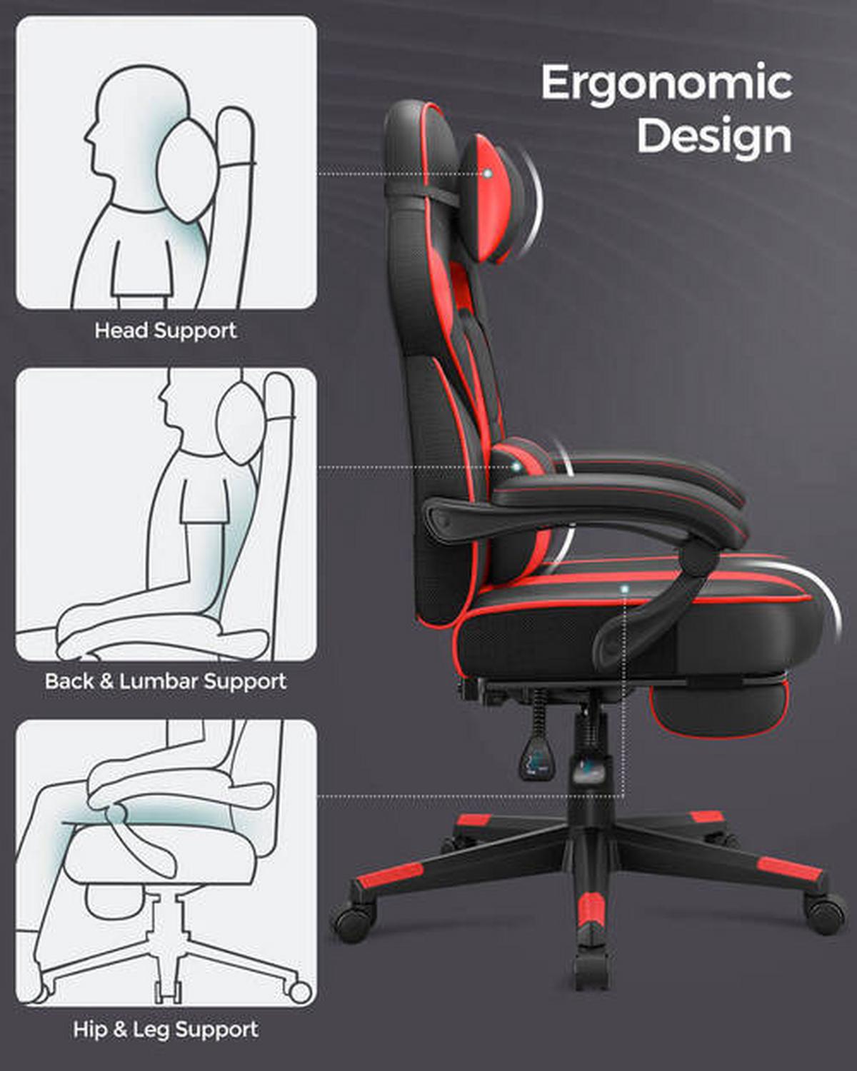 Gaming Stuhl inkl. Armlehnen Lederlook, Rot/Schwarz - Rot/Schwarz, Basics, Textil (67/126/66cm) - Boxxx