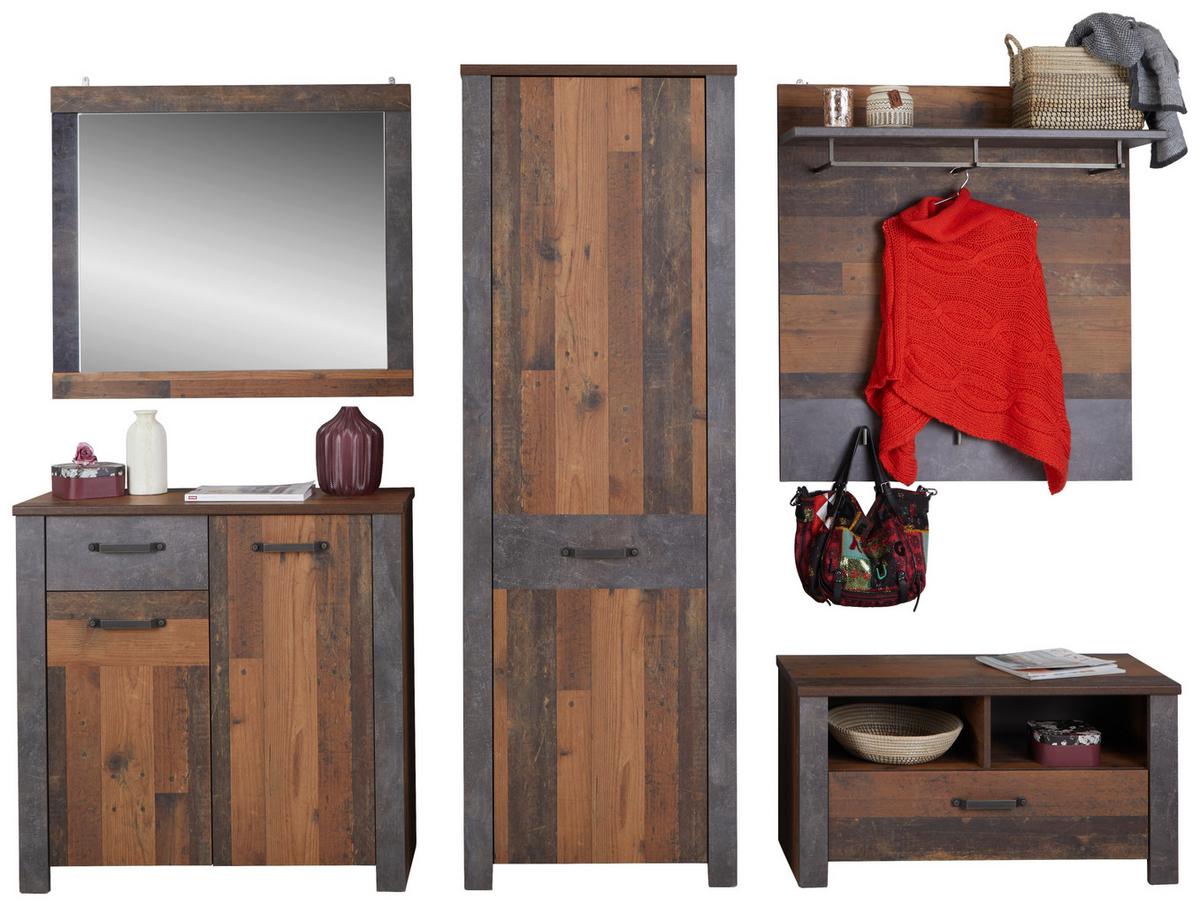 Garderoben-set Ontario Old Style Dekor 5 -Teilig. Mit Spiegel - Eichefarben/Grau, Trend, Holzwerkstoff (260,40/200/37cm) - Ondega