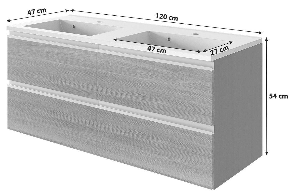 Waschbecken mit Unterschrank Arezzo B: 120cm, Graphit/Eiche - Graphitfarben/Weiß, Basics, Holzwerkstoff/Stein (120cm) - Held