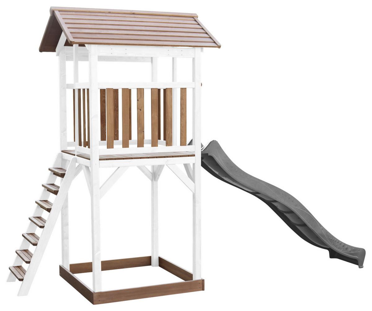 Spielturm A025.120.81 - Braun/Weiß, KONVENTIONELL, Holz/Kunststoff (111,2/241,9/349cm) - Ambia Garden