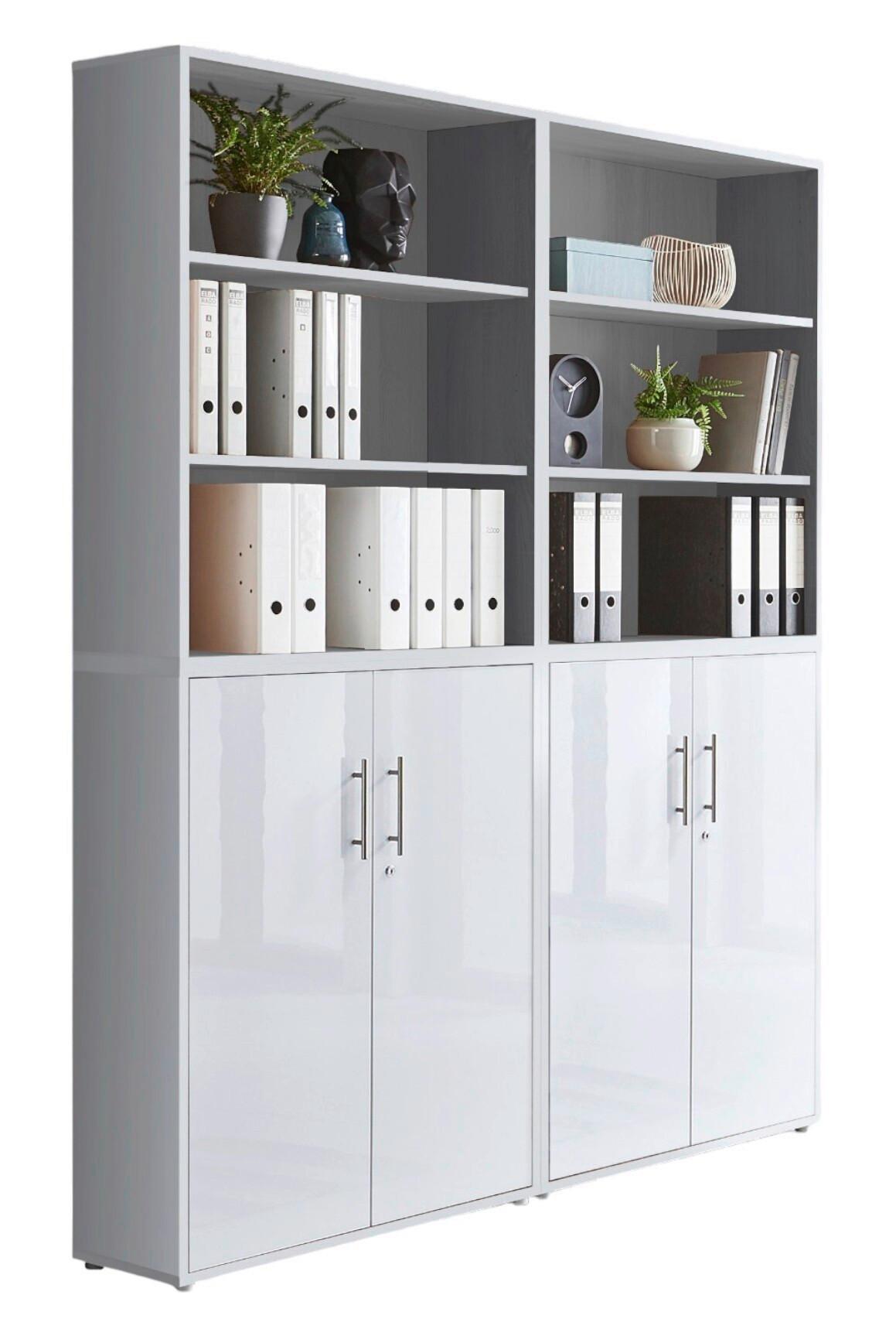Office Edition B: 168,8 cm Grau/Weiß Hochglanz - Weiß Hochglanz/Grau, MODERN, Holzwerkstoff (168,8/227,2/33cm) - MID.YOU