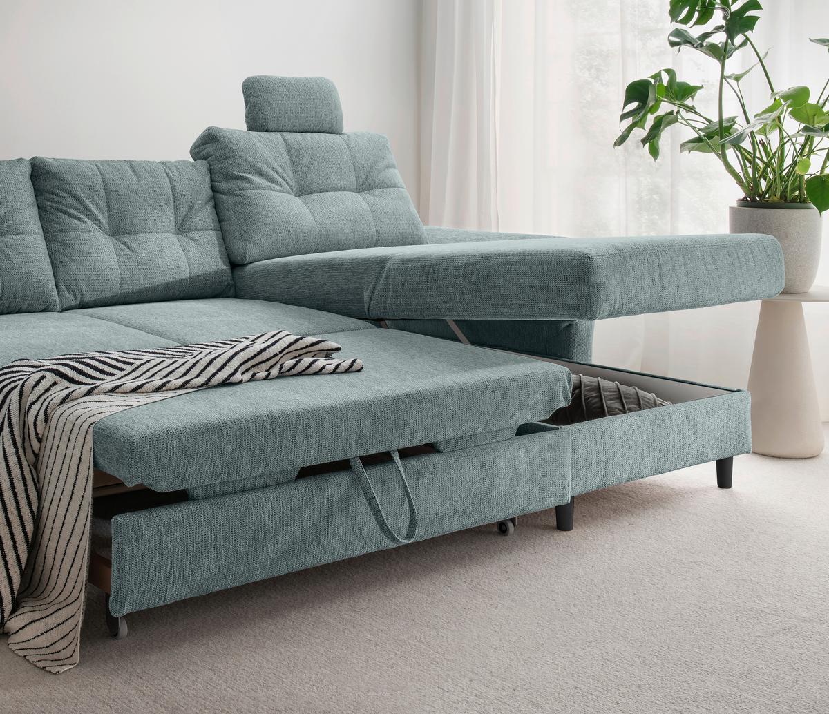 Wohnlandschaft Brizzini Blau U: 206x338x176 cm - Blau/Schwarz, MODERN, Textil (206/338/176cm) - Livetastic