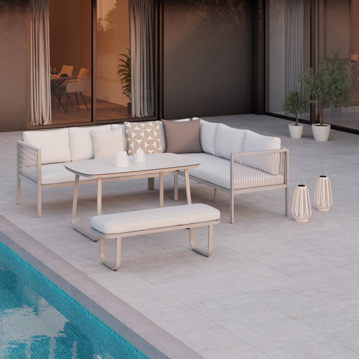 TERASOVÁ SEDACIA SÚPRAVA SOPHIA - krémová/svetlosivá, Modern, kov/textil