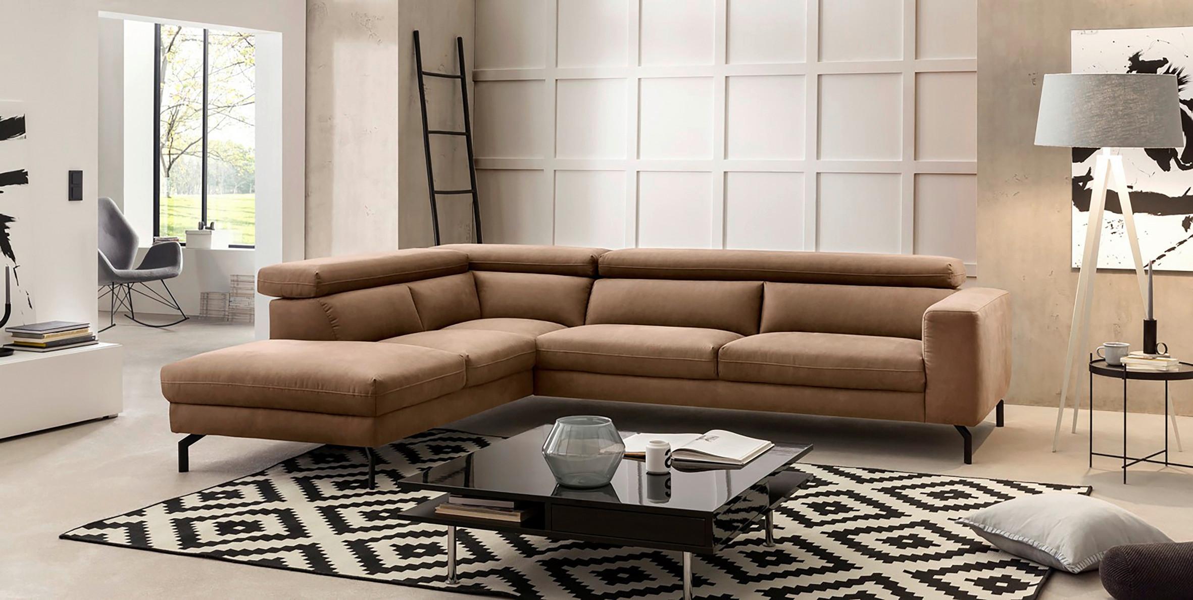 Ecksofa California - Schwarz/Braun, MODERN, Textil (233/305cm) - Trendmanufaktur