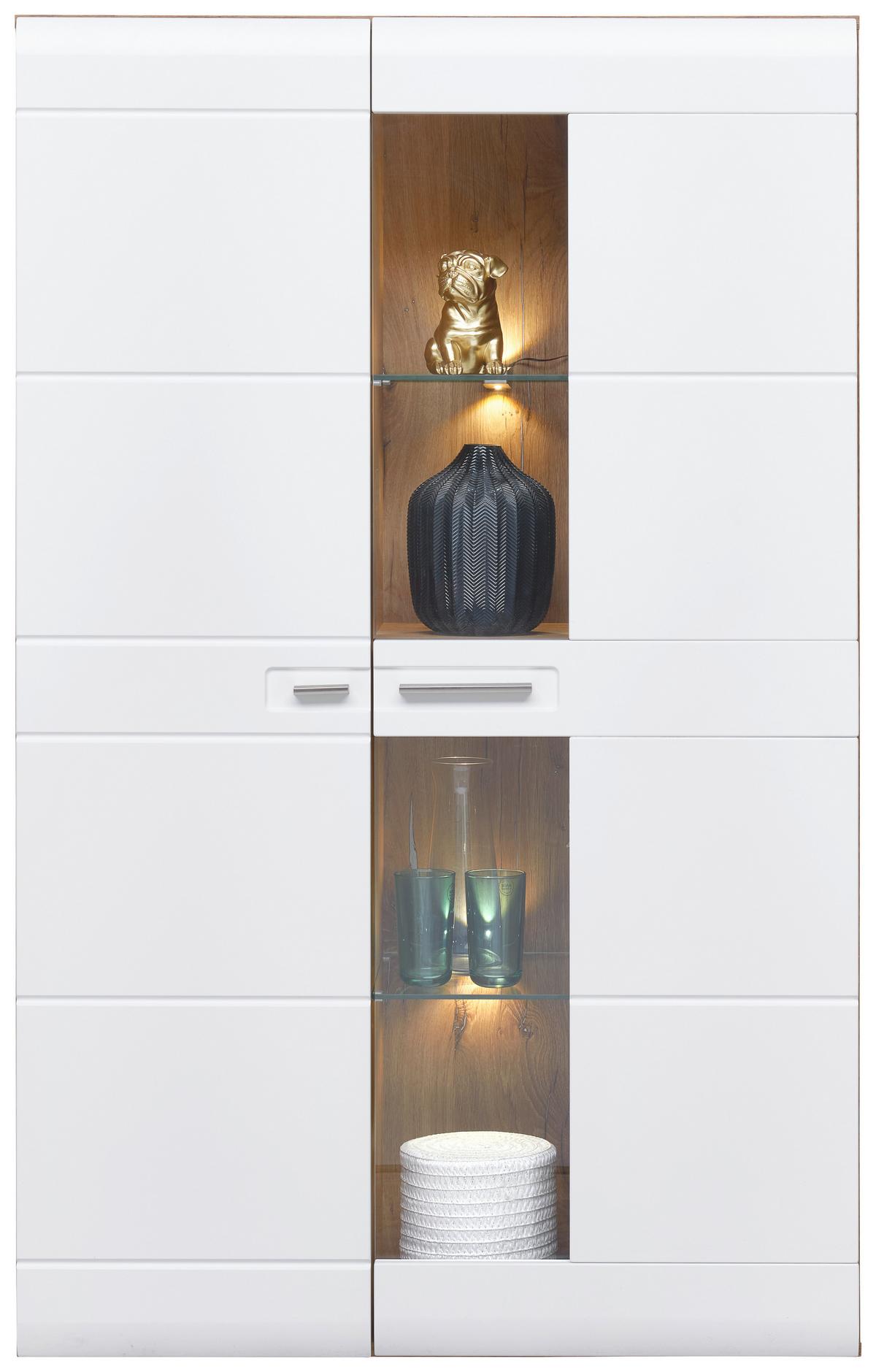 Vitrine Auris B: 95 cm Eiche Dekor/Weiß - Weiß, MODERN, Glas/Holzwerkstoff (95/154,4/37,1cm) - Luca Bessoni