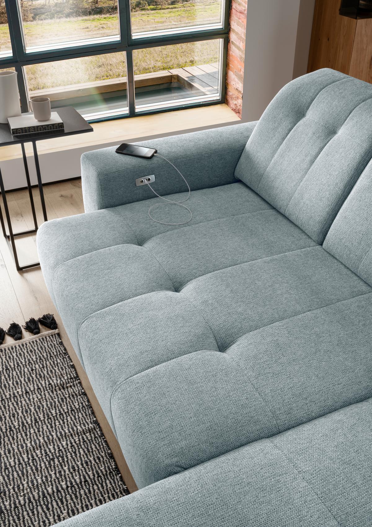 Ecksofa mit USB Anschluss Sano, Mintfrün, S: 261x200 cm - Schwarz/Mintgrün, MODERN, Textil (261/200cm) - Livetastic