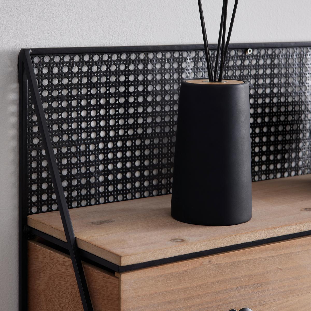 Nastěnný regál LELIA - černá/přírodní barvy, Moderní, kov/dřevo (60/43/20cm) - Bessagi Home