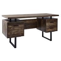Schreibtisch LxBxH: 152,4x60x76 cm - Eichefarben/Schwarz, Design, Holzwerkstoff/Metall (152,4/60/76cm)