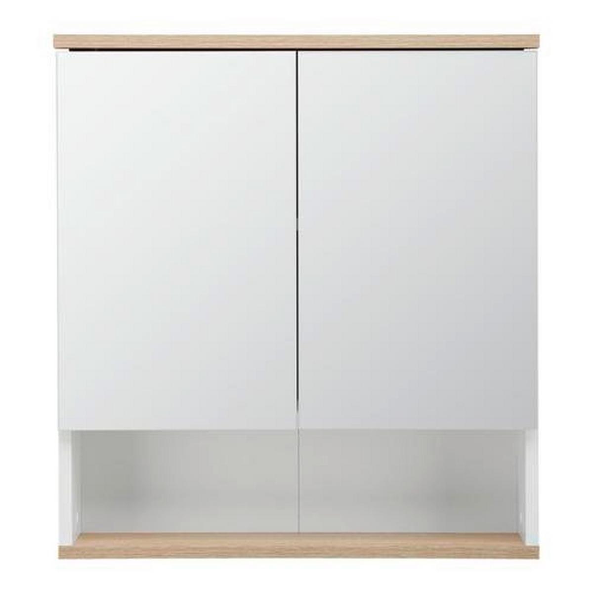 Spiegelschrank Yasmin 2-Türig BxHxT: 60x65x13,9cm Offenes Fach - Eichefarben/Weiß, Basics, Glas/Holzwerkstoff (60/65/13,9cm) - MID.YOU