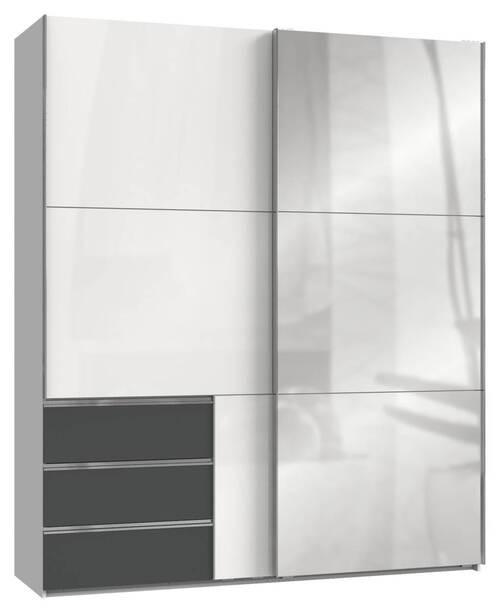Skriňa s posuvnými dverami LEVEL grafitová, biela - biela/biela s vysokým leskom, Modern, kov/kompozitné drevo (200/236/65cm) - MID.YOU