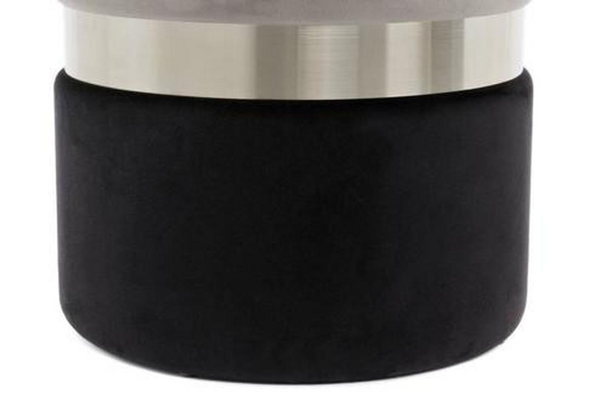 Hocker Pouf-Set Samt Grau/Schwarz 2-teilig - Schwarz/Grau, Basics, Kunststoff/Textil - Kayoom