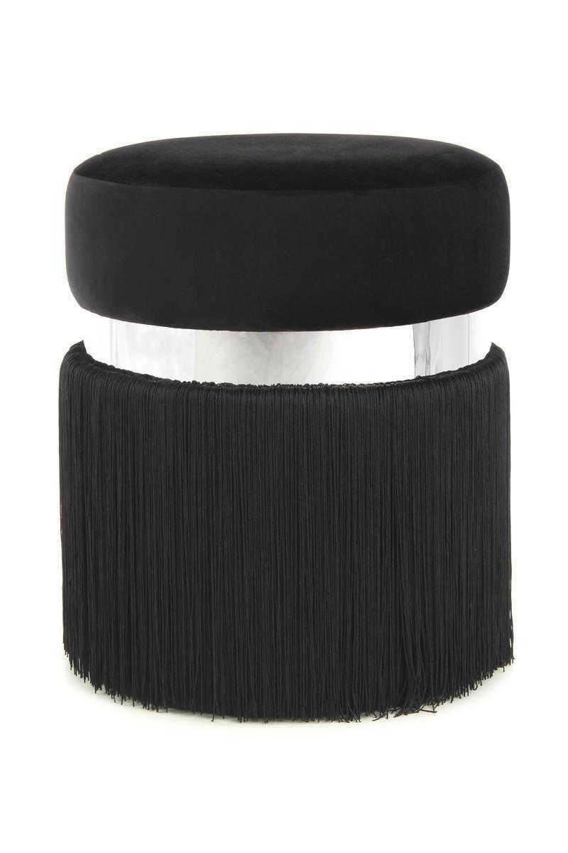 Hocker Rebecca Samt Schwarz Silber DxH 38x45 cm - Silberfarben/Schwarz, Design, Kunststoff/Textil (38/45/38cm) - Kayoom