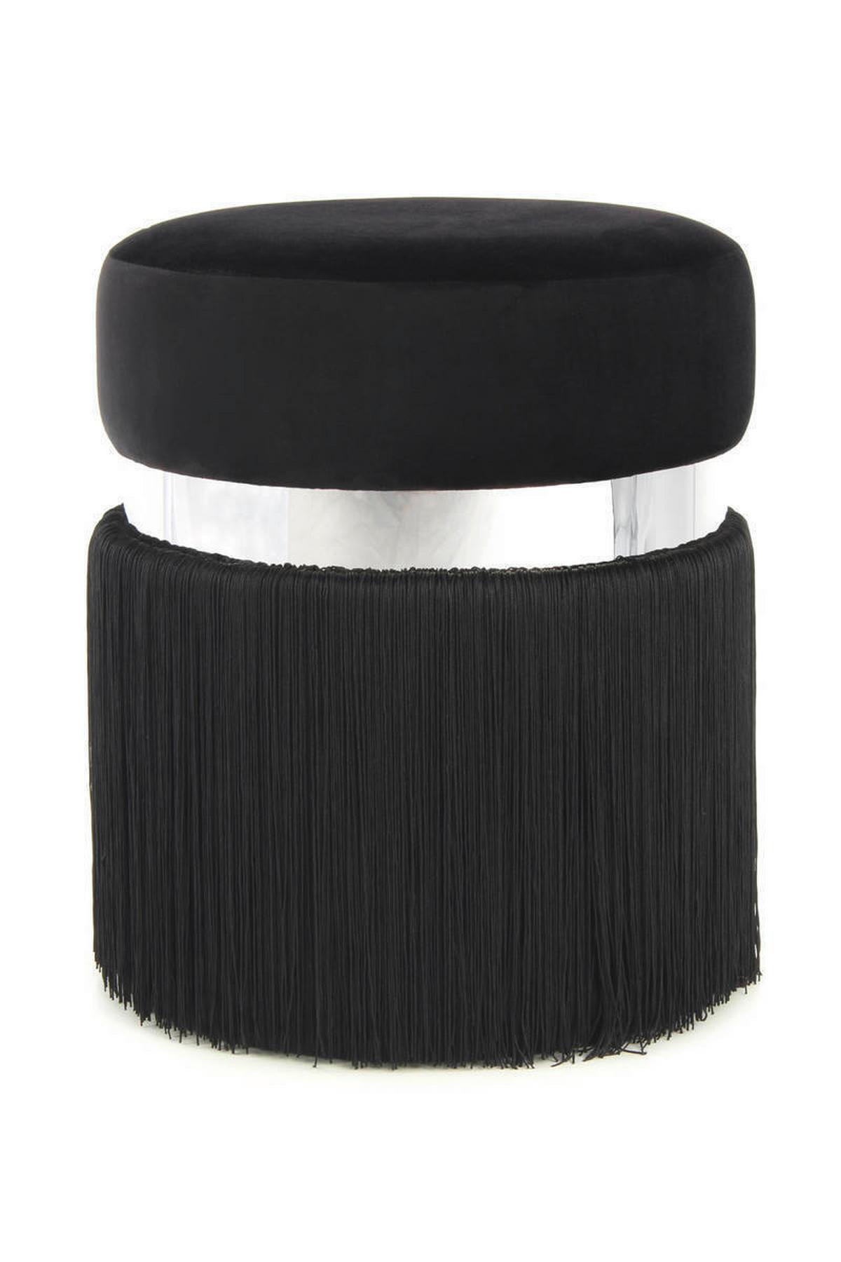 Hocker Rebecca Samt Schwarz Silber DxH 38x45 cm - Silberfarben/Schwarz, Design, Kunststoff/Textil (38/45/38cm) - Kayoom