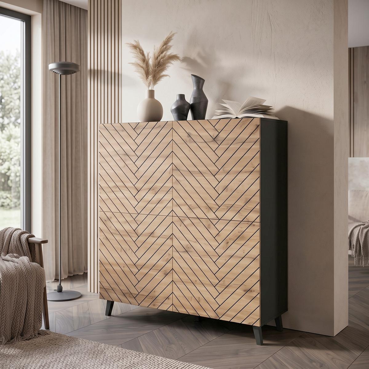 VYSOKÁ KOMODA PHUKET 120 - čierna/dub wotan, Trend, kompozitné drevo/plast (120/130/39cm) - Livetastic
