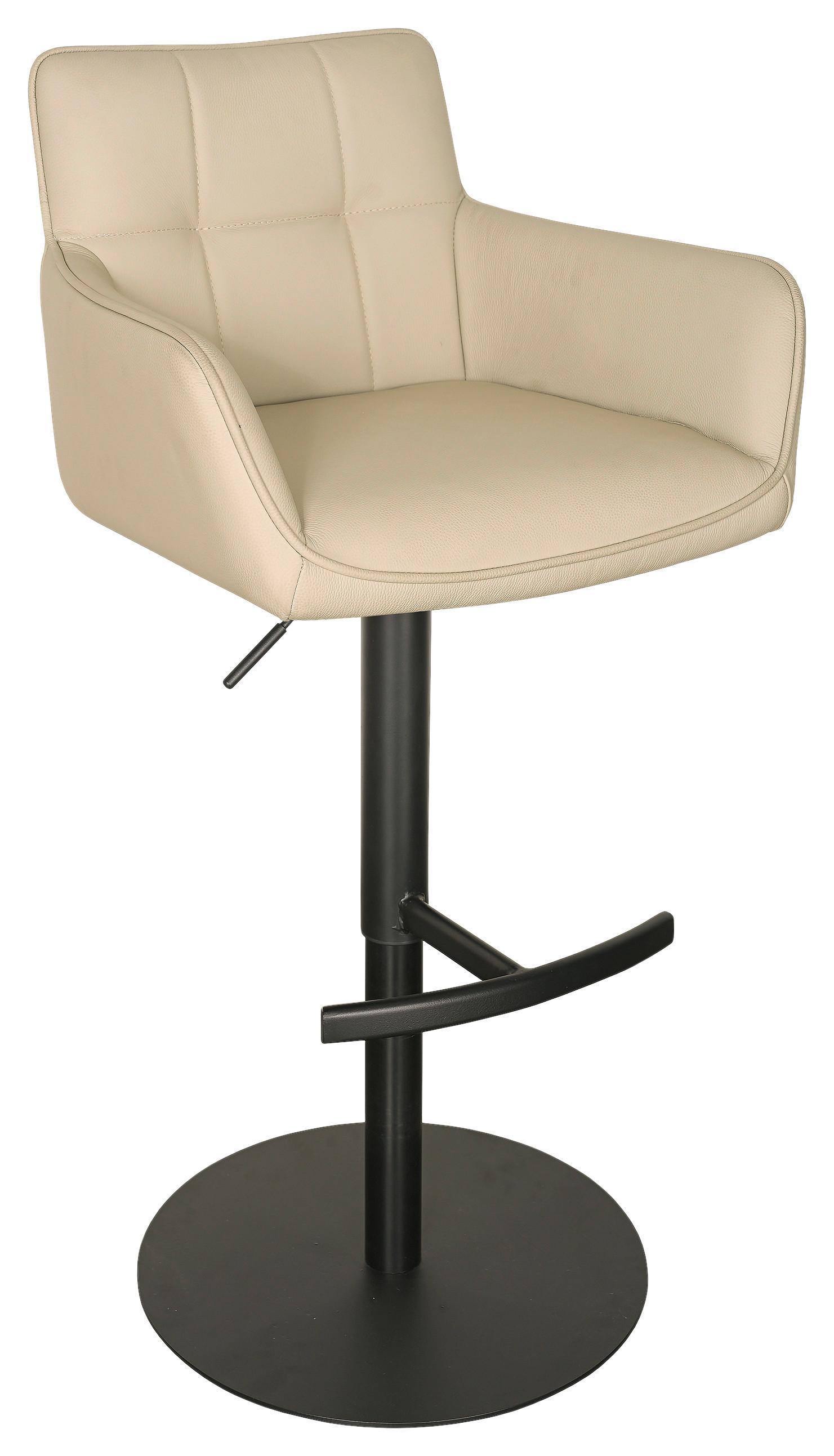 Barhocker Porto Beige B: 54,5 cm - Beige/Schwarz, MODERN, Leder/Metall (54,5/90/112/51,5cm) - Livetastic
