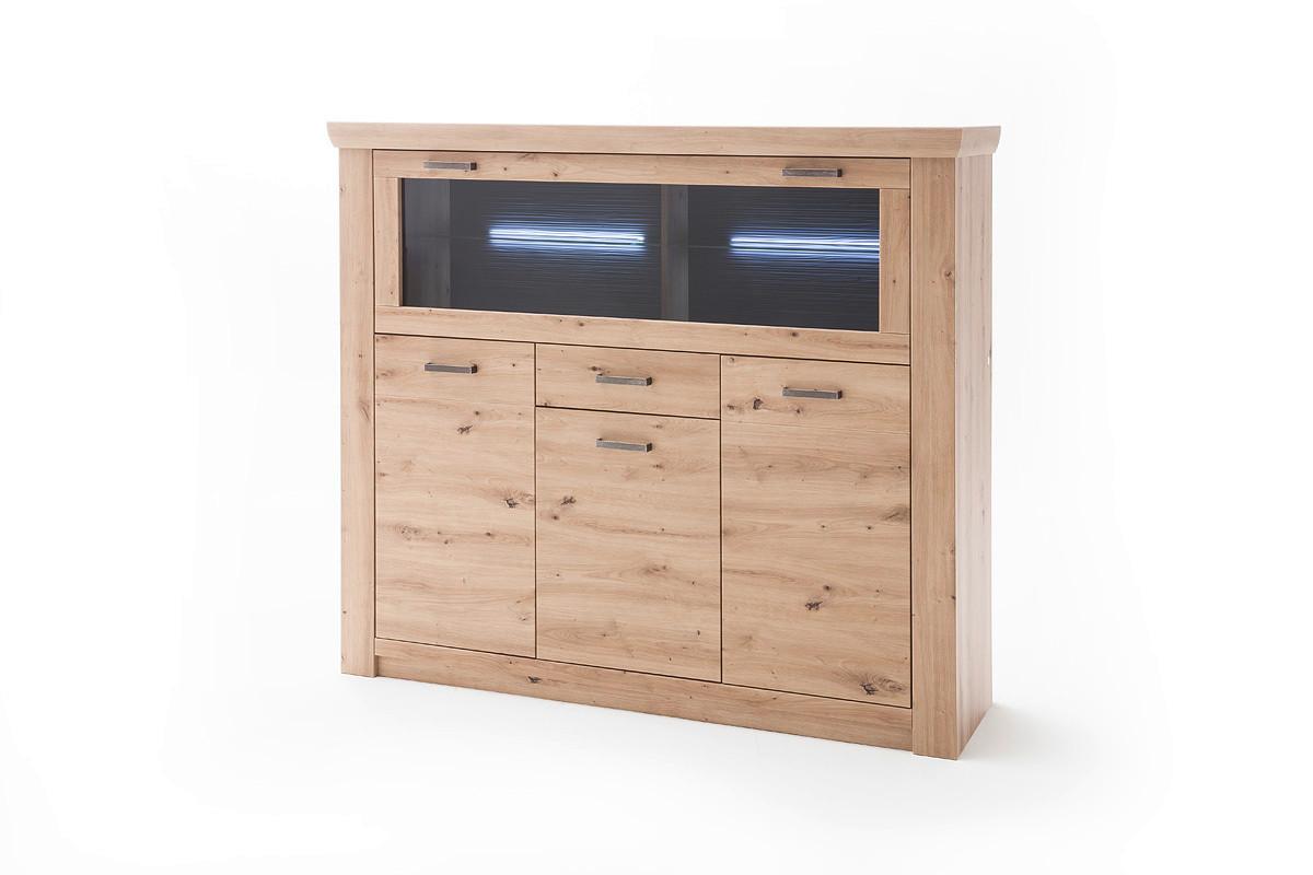 Highboard B: 164 cm Meran Eichefarben - Eichefarben/Anthrazit, Design, Glas/Holzwerkstoff (164/146/45cm) - Livetastic