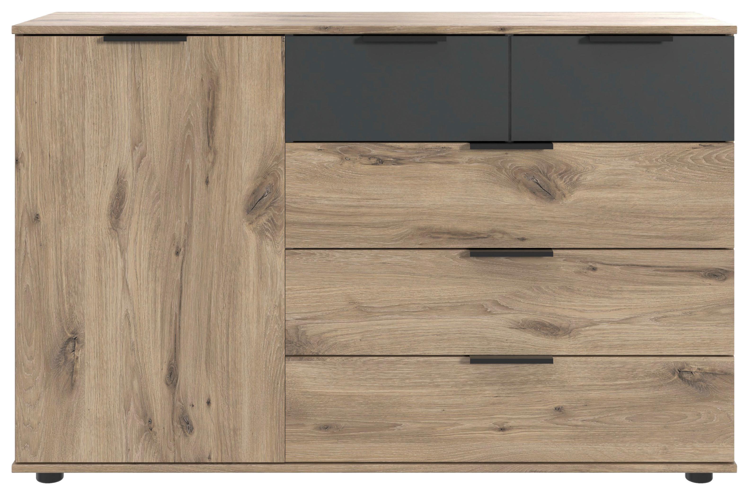 Komoda BERGAMO š. 130 cm - barvy dubu/černá, Konvenční, kompozitní dřevo/plast (130/83/41cm) - Based
