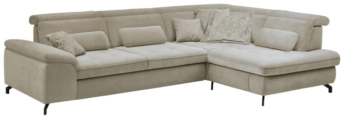 Rohová sedačka MIMA, pravá, sv.hnedá ženilka, bez funkcií - svetlohnedá/čierna, Modern, kov/textil (318/220cm)