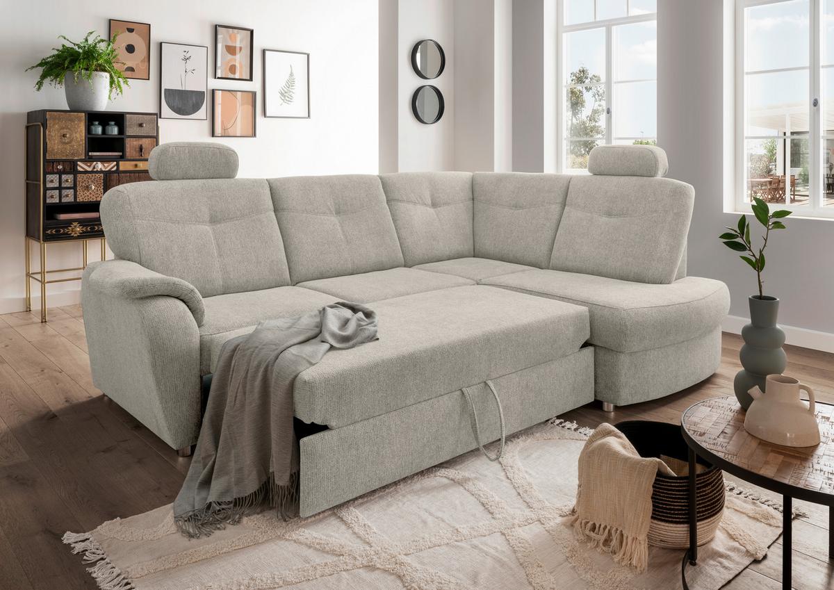 Eckschlafsofa Rosali, Beige S: 264x180 Cm - Chromfarben/Beige, MODERN, Textil (264/180cm) - Livetastic