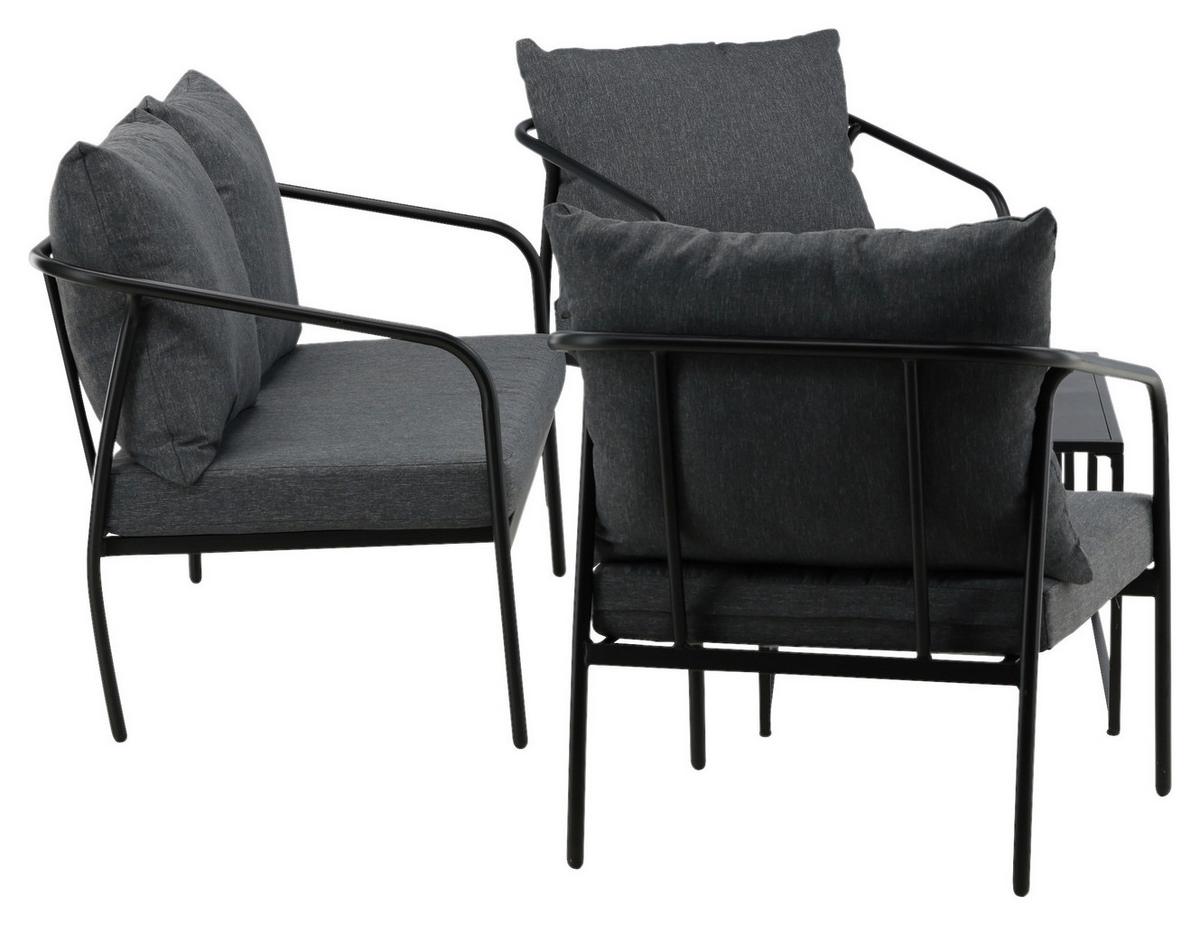 Loungegarnitur Sopot - Dunkelgrau/Schwarz, KONVENTIONELL, Textil/Metall - Gardenson