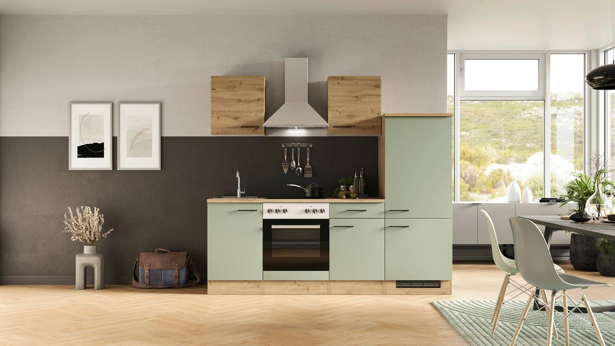 Küchenblock Cara Eiche Artisan/grün B: 220 Cm - Eiche Artisan/Grün, MODERN, Holzwerkstoff (220cm) - FlexWell