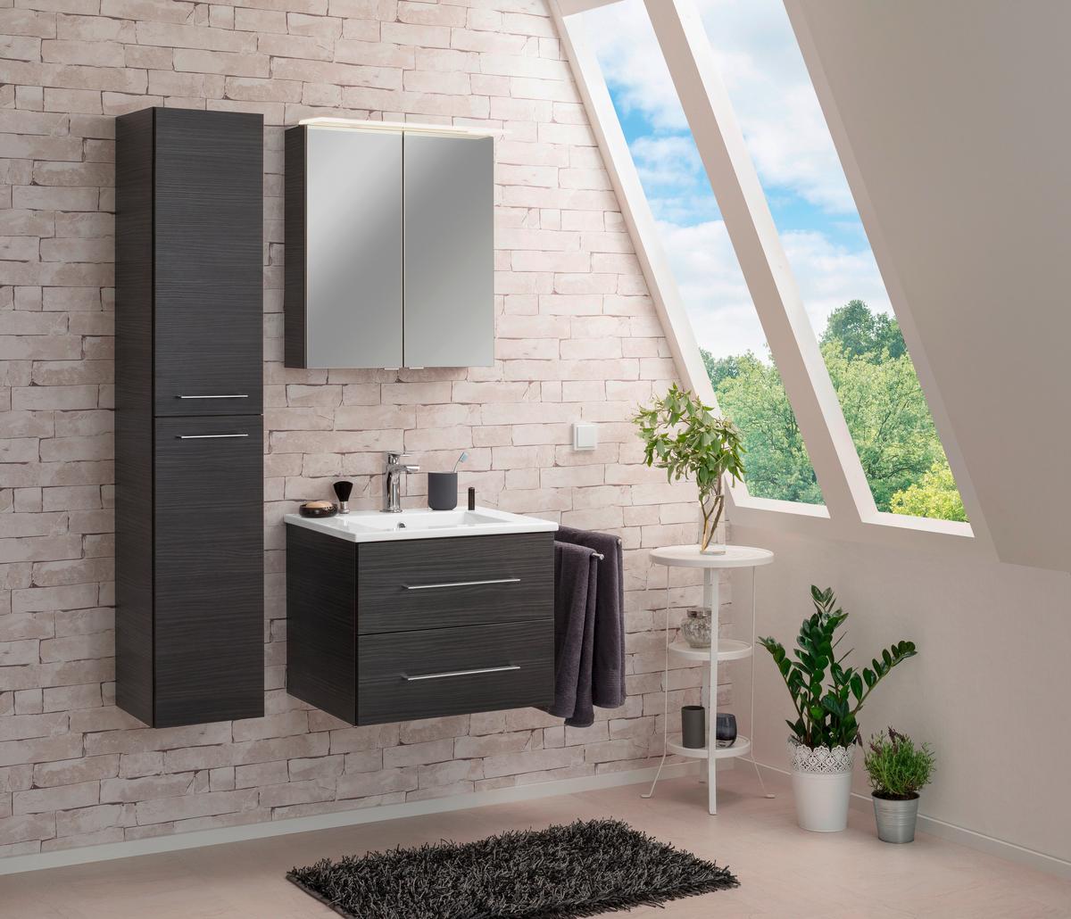 Spiegelschrank B.perfekt + Led BxHxT: 60x69,5x23,5cm - Dunkelbraun/Silberfarben, MODERN, Glas/Holzwerkstoff (60/69,5/23,5cm) - MID.YOU