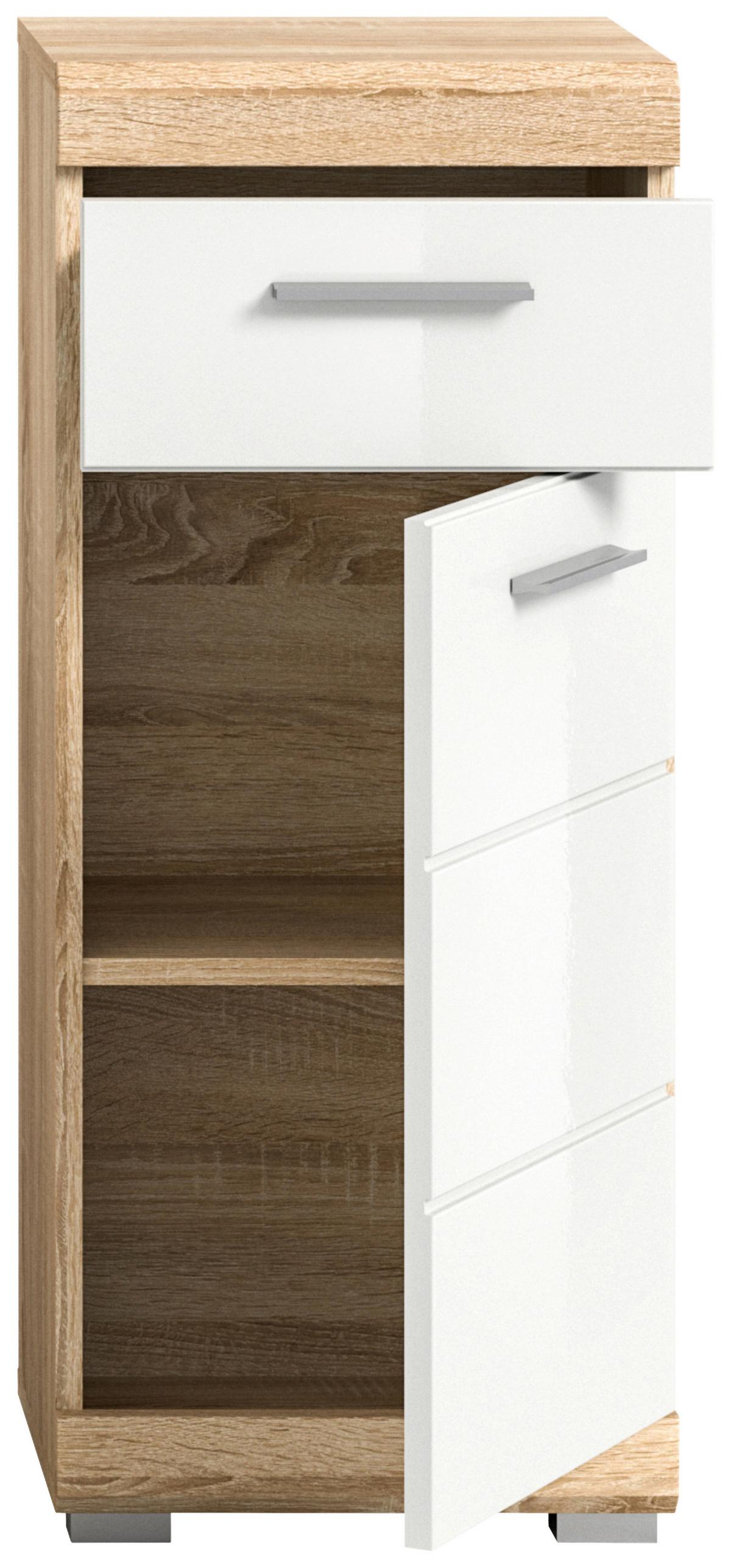 Unterschrank Lambada Sonoma Eiche/weiß B: 37 Cm - Chromfarben/Weiß Hochglanz, MODERN, Holzwerkstoff (37/88/31cm) - MID.YOU