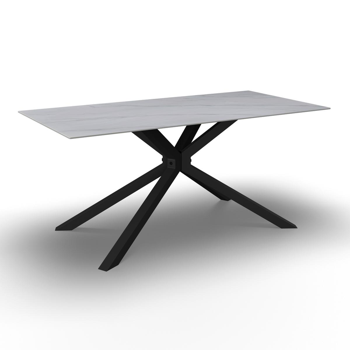 Jídelní stůl Livan bílý s rovnou hranou - bílá/černá, Moderní, kov/kámen (180/90/76cm) - Bessagi Home