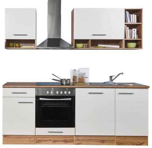 Kuchynský blok MADEIRA bez spotrebičov, šírka 220 cm - biela/farba duba, Basics, kov/kompozitné drevo (220cm) - MID.YOU