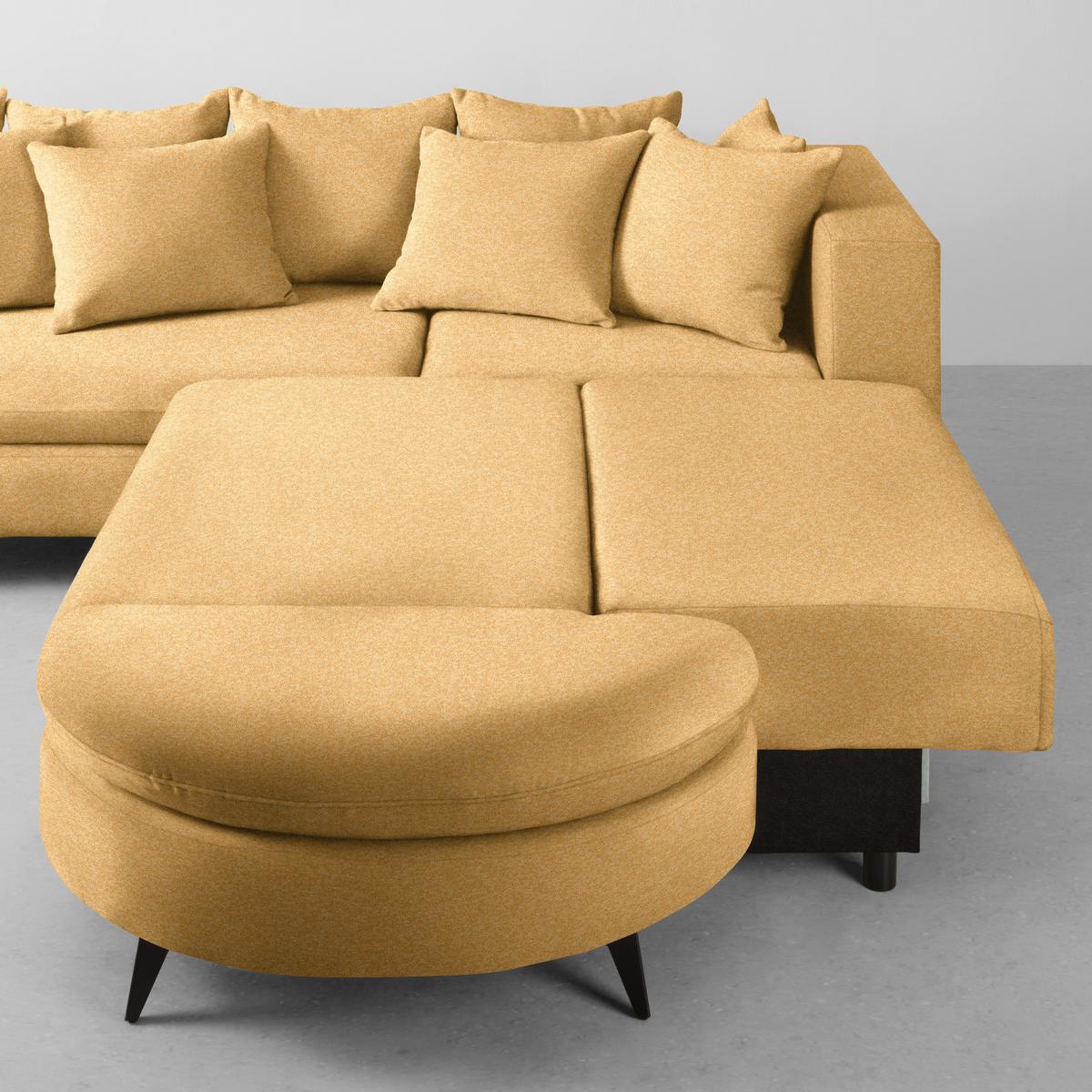 Rohová sedačka AXEL, pravá, hořčicově žlutá tkanina - černá/hořčicově žlutá, Moderní, kov/textil (291/250cm) - Mömax