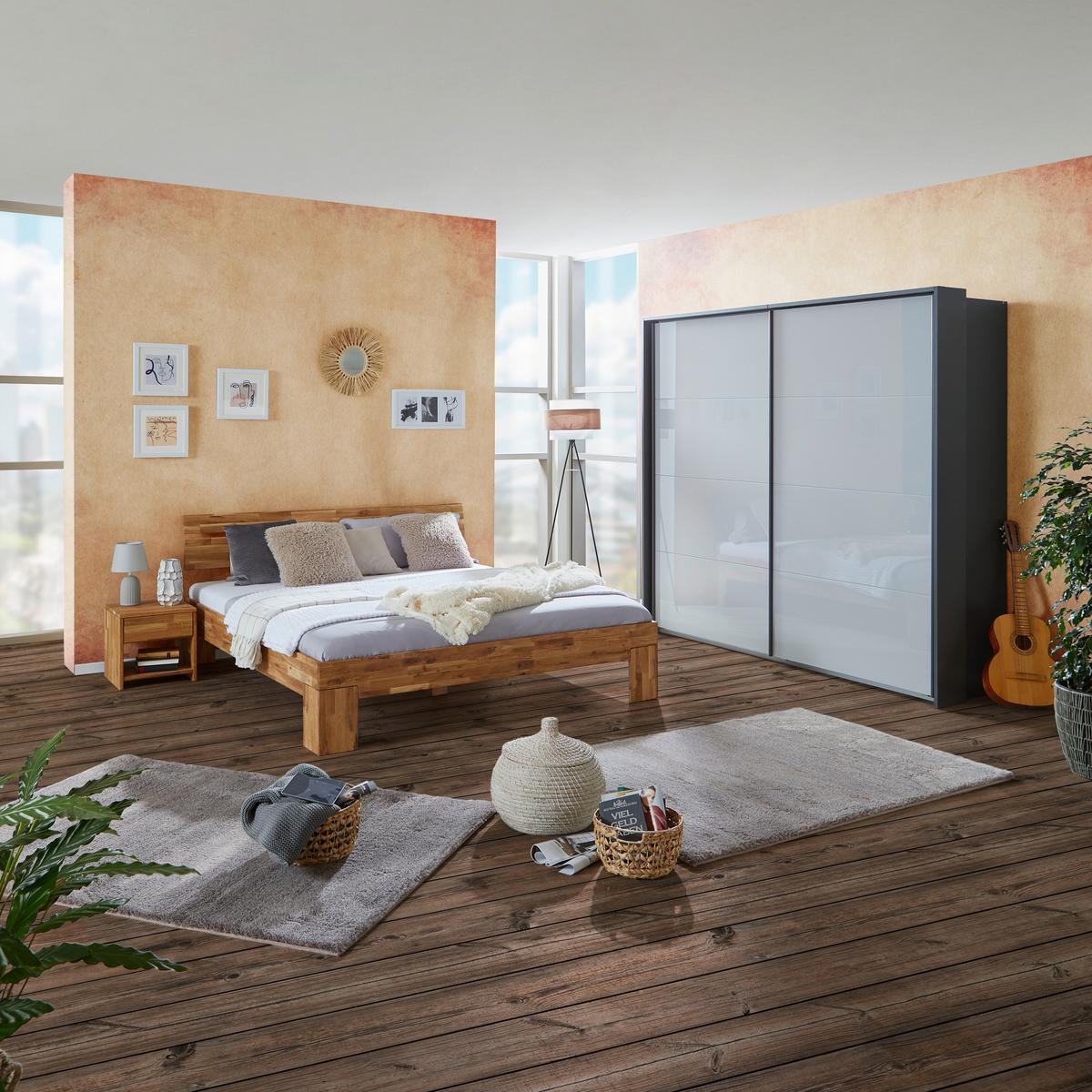 Schwebetürenschrank Glasfront 226 Cm Feldkirch 9, Grau - Dunkelgrau/Grau Hochglanz, MODERN, Glas/Holzwerkstoff (225/210/62cm)