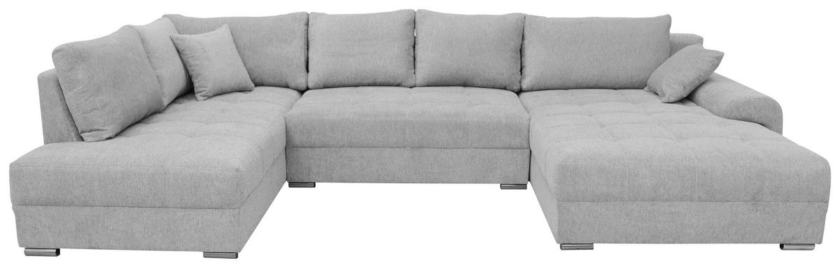 Rohová sedačka SENSO U, levá, světle šedá,úl.prostor a lůžko - světle šedá/barvy chromu, Moderní, dřevo/textil (197/346/183cm)