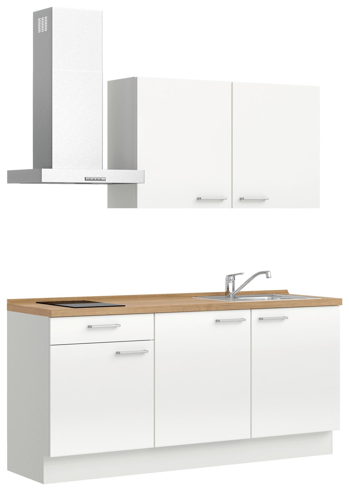 Kuchyňská linka 180 cm, alpská bílá, vysoký lesk - barvy dubu/vysoce lesklá bílá, Moderní, kov/kompozitní dřevo (180cm) - Nobilia