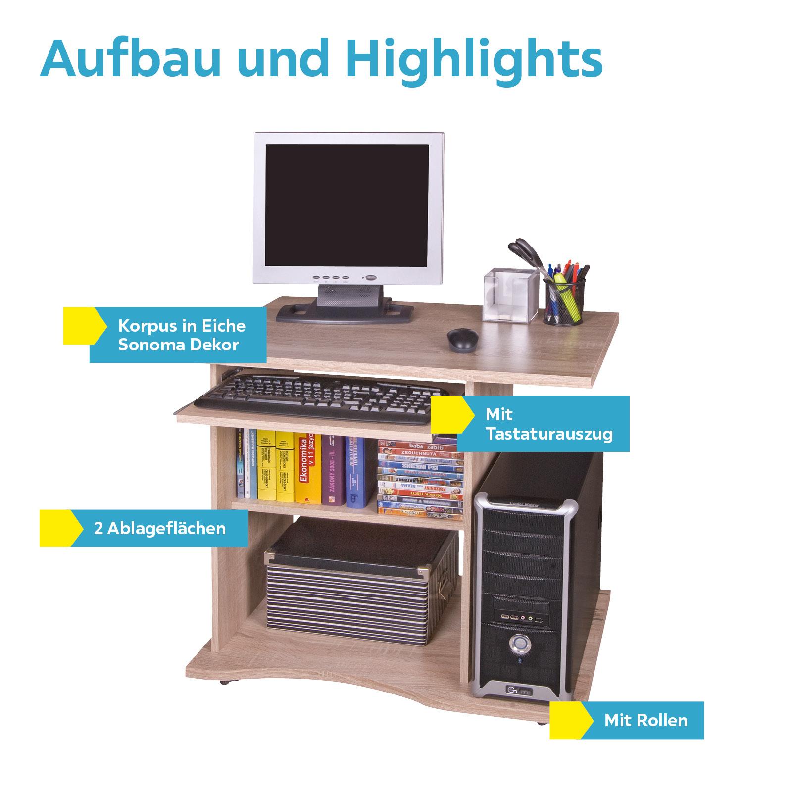 Schreibtisch mit Stauraum + Tastaturauszug B 78cm Olin - Eichefarben, MODERN, Holz (78/75/50cm)