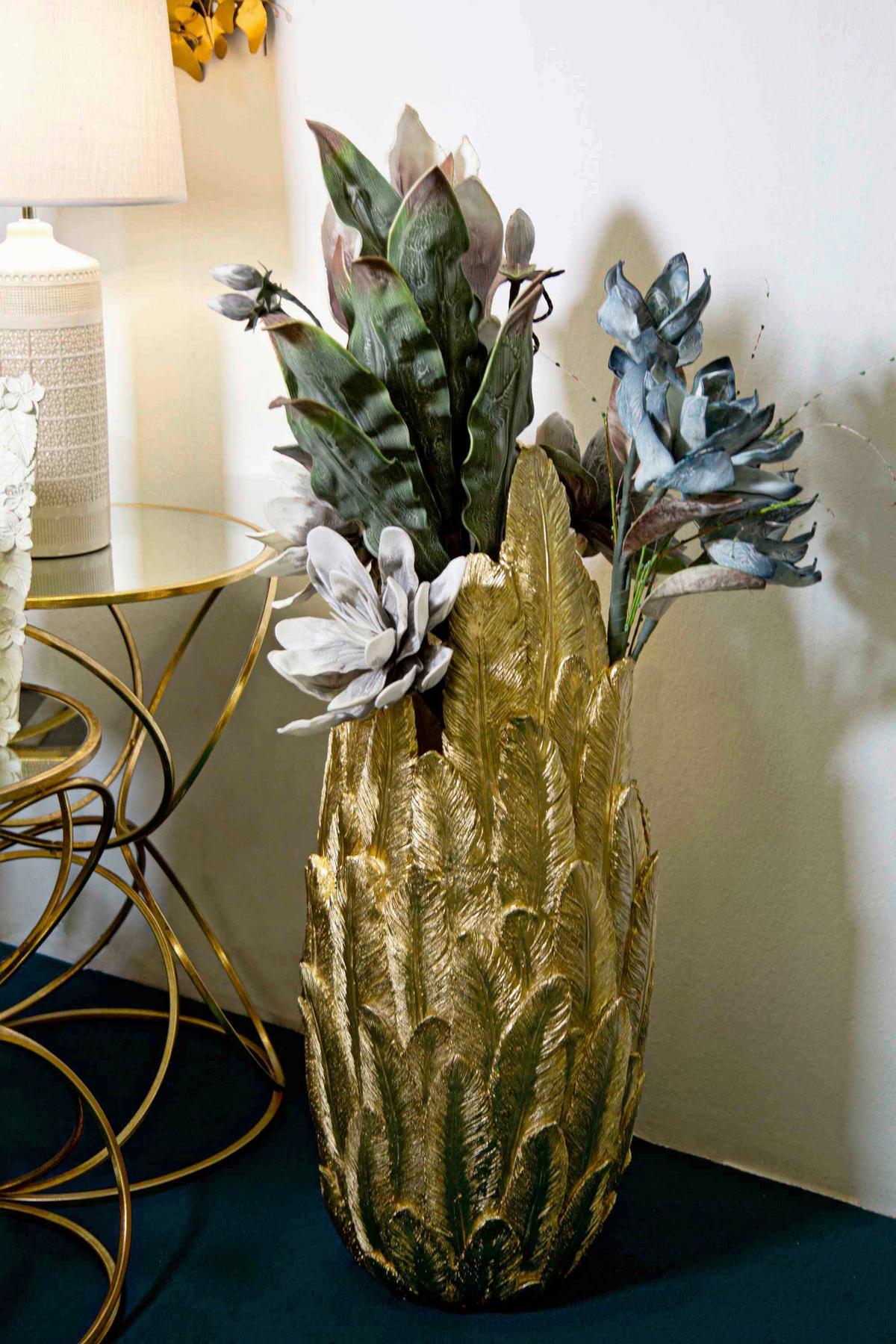 Vase Feathers Goldfarben B: 32 cm - Goldfarben, Basics, Kunststoff (32/80/34cm)