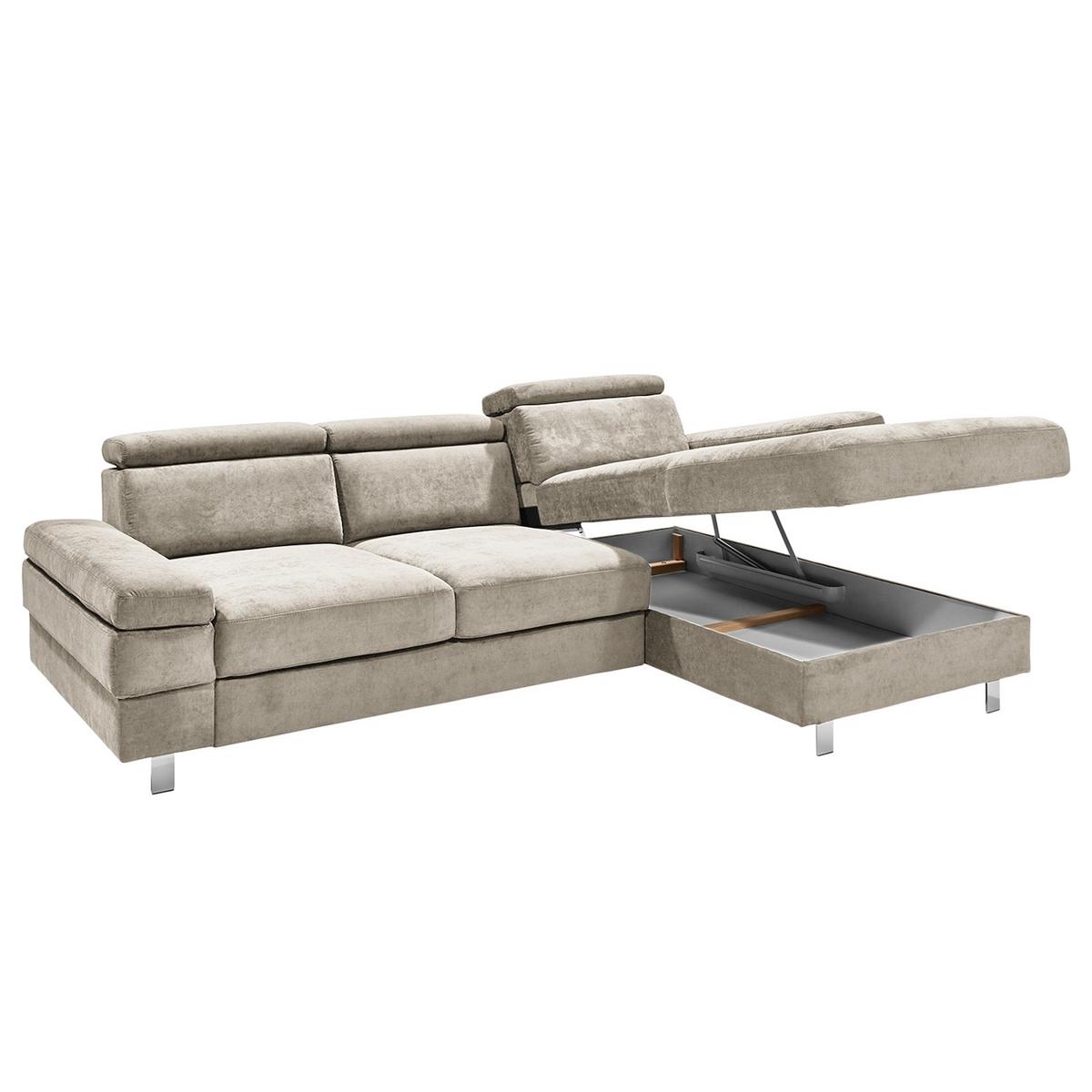 Ecksofa Elvis, Greige S: 259x182 Cm - Greige/Silberfarben, KONVENTIONELL, Textil (259/182cm) - Trendmanufaktur