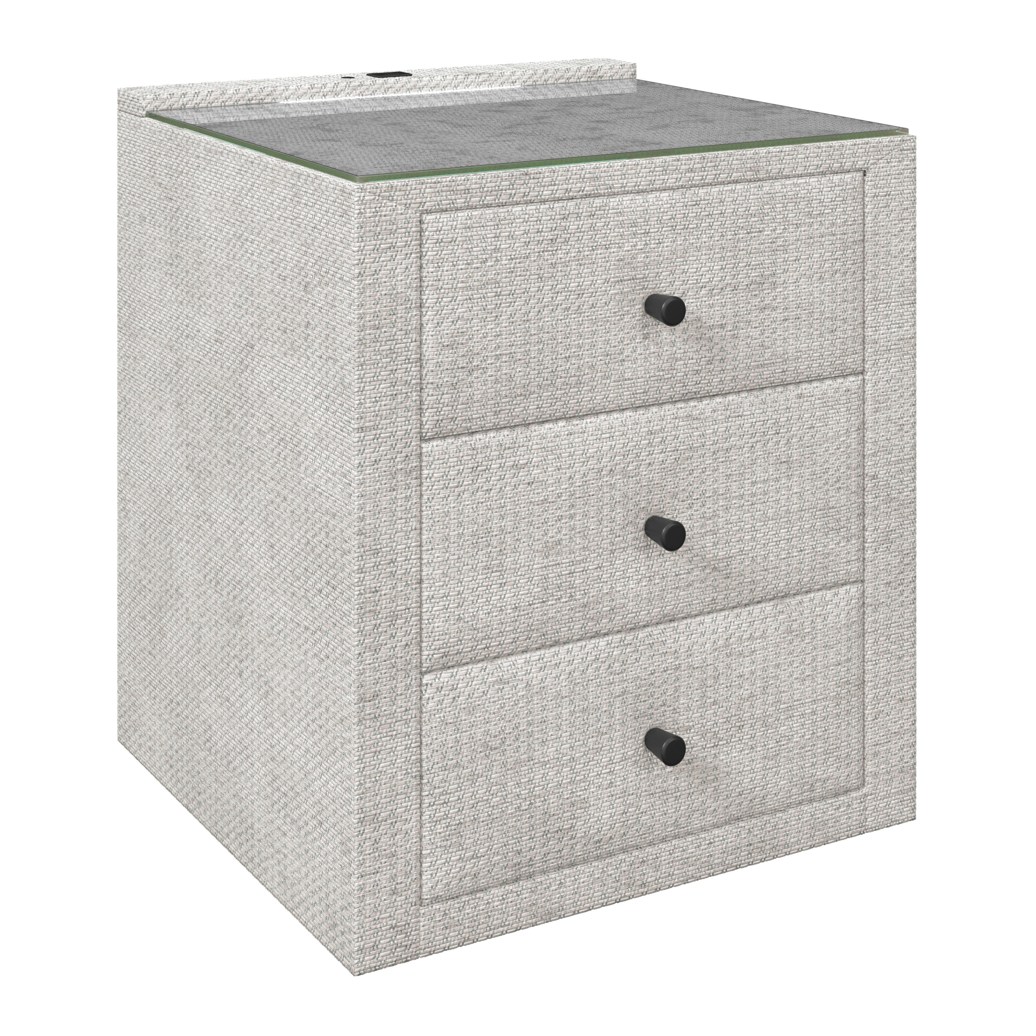 Nachtkästchen Brisbane I inkl. USB Anschluss B: 49,5cm - Creme, Trend, Glas/Holzwerkstoff (49,5/56,5/46cm) - Sembella