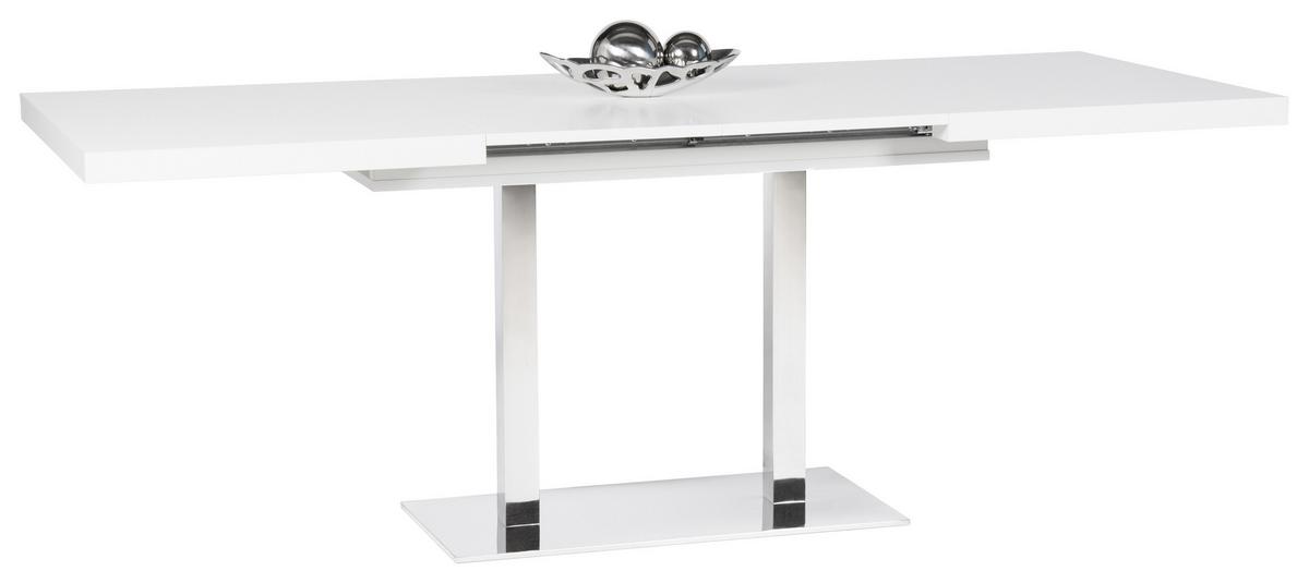 Esstisch Ausziehbar Quadrato Lxb: 120x80 Cm Weiß - Edelstahlfarben/Weiß, KONVENTIONELL, Holzwerkstoff/Metall (120/80/74cm) - MID.YOU