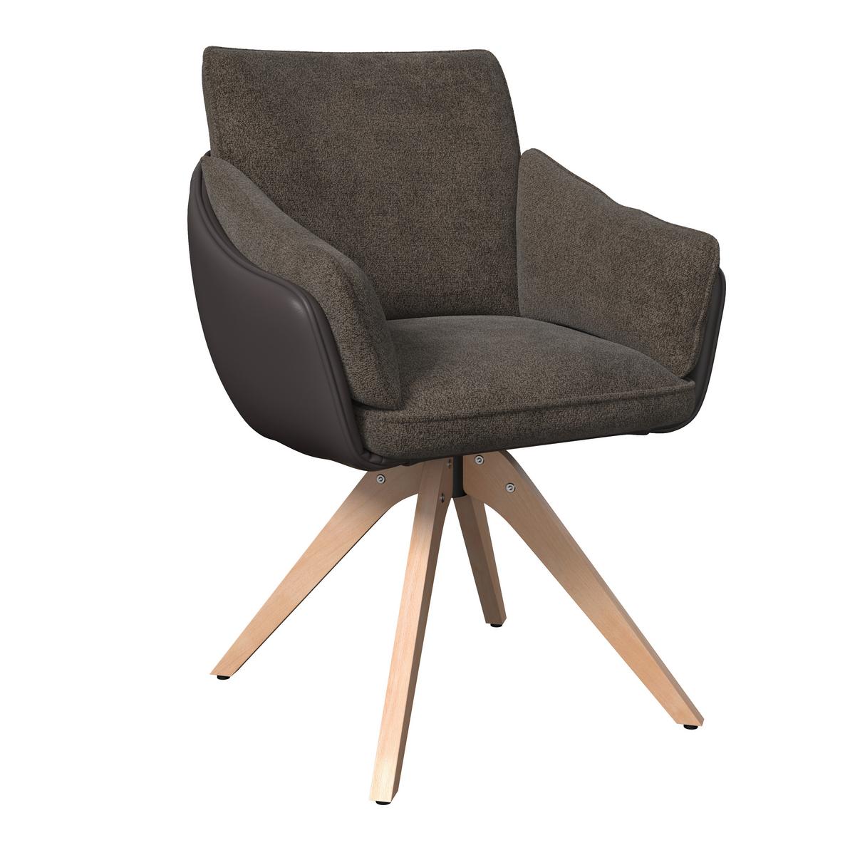 Židle s područkami Alja, hnědá - barvy buku/hnědá, Moderní, kov/dřevo (66/89/62cm) - Bessagi Home