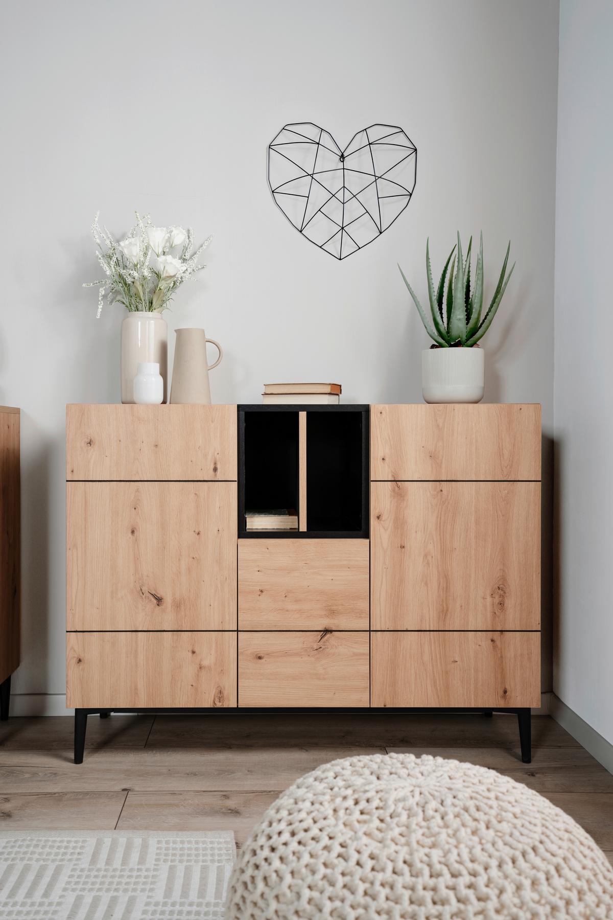 Kommode B 120 Cm Nola, Eiche Dekor/schwarz - Eichefarben/Schwarz, KONVENTIONELL, Holzwerkstoff (120/90/42cm) - MID.YOU