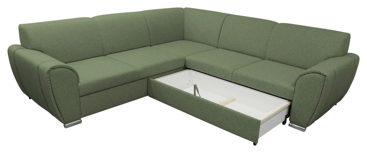 Ecksofa Delux Grün Mit Schlaffunktion Ottomane Rechts - Silberfarben/Grün, Design, Textil (266/266cm) - Livetastic