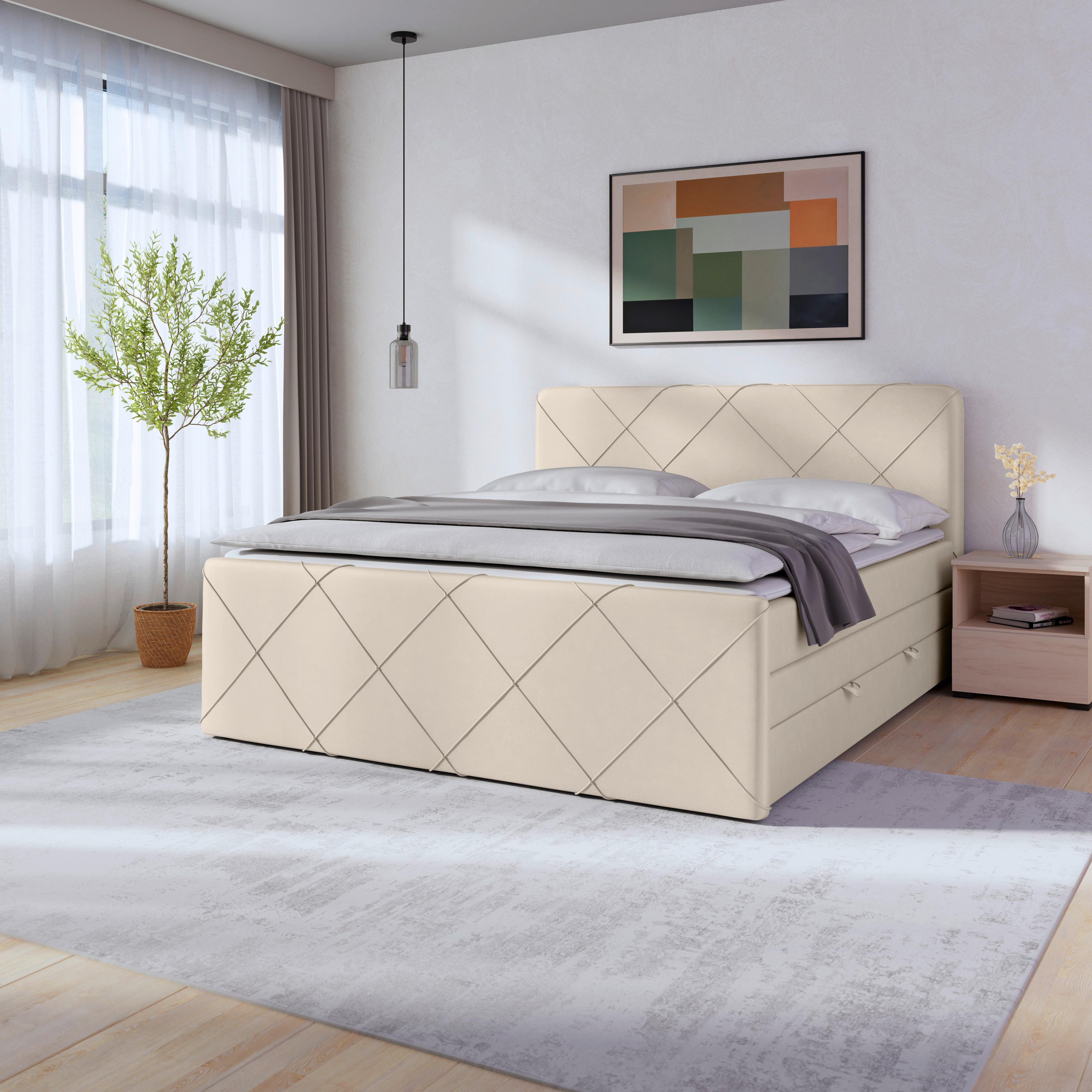 Boxspringbett mit Bettkasten Cordoba 180x200 Weiß - Schwarz/Weiß, MODERN, Holzwerkstoff/Kunststoff (180/200cm) - MID.YOU