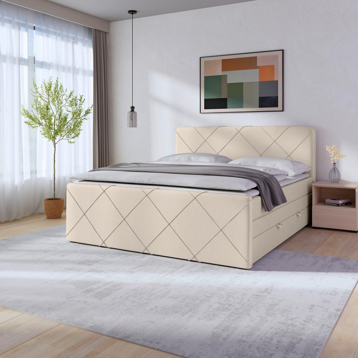Boxspringbett mit Bettkasten Cordoba 180x200 Weiß - Schwarz/Weiß, MODERN, Holzwerkstoff/Kunststoff (180/200cm) - MID.YOU
