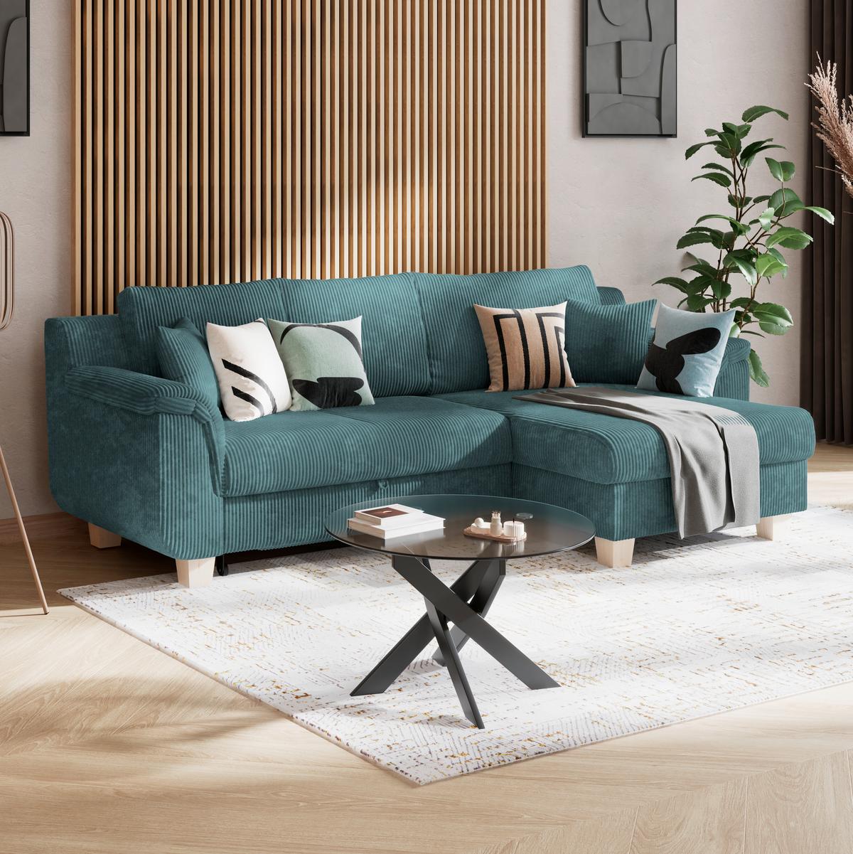 Ecksofa Alex - Naturfarben/Hellblau, MODERN, Textil (246/88cm)