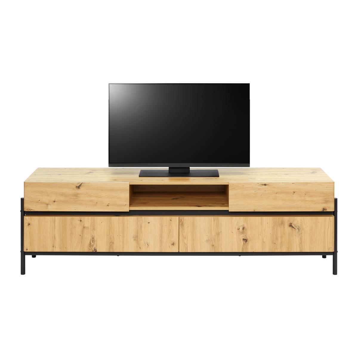 TV diel JASMINA farby dubu - čierna/farba duba, Modern, kov/drevo (175/54/41,5cm) - Bessagi Home
