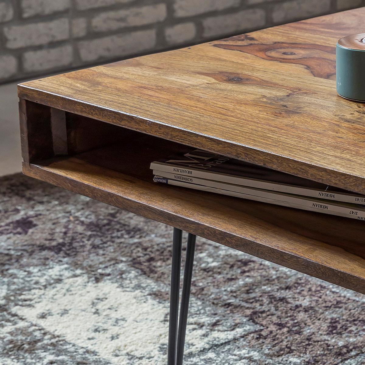 Couchtisch Holz Mit Stauraum Bagli, Sheesham/schwarz - Sheeshamfarben/Schwarz, Design, Holz/Metall (117/60/40cm) - MID.YOU
